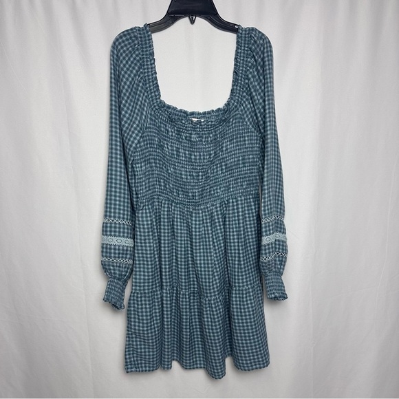 American Eagle Outfitters Gingham Long Sleeve Dress Smocked Cottagecore Medium - Picture 2 of 10